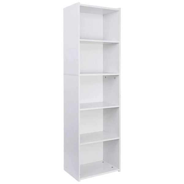 5-Tier Bookshelf Narrow Bookcase Wood Cube Storage Freestanding Open Shelf White
