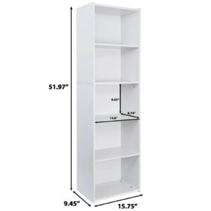 5-Tier Bookshelf Narrow Bookcase Wood Cube Storage Freestanding Open Shelf White