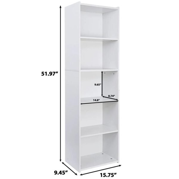 5-Tier Bookshelf Narrow Bookcase Wood Cube Storage Freestanding Open Shelf White