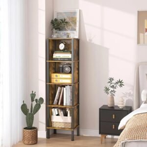 5-Tier-Narrow-Bookshelf-4-Cube-Bookcase-Slim-Corner-Open-Display-Storage-Shelf-for-Small-Space_30be8f9b-46c7-435b-9c74-8094c53ef8fa.jpg 5 Tier Narrow Bookshelf, 4 Cube Bookcase, Slim Corner Open Display Storage Shelf for Small Space, Living Room, Office