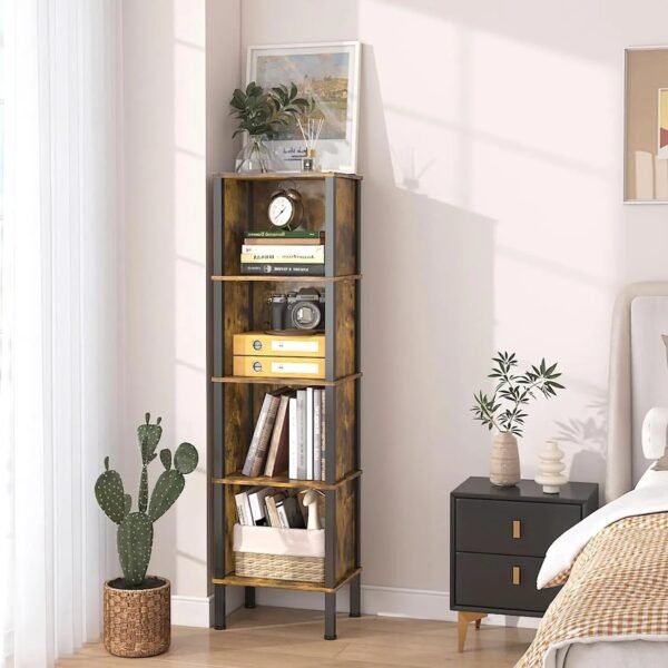 5-Tier-Narrow-Bookshelf-4-Cube-Bookcase-Slim-Corner-Open-Display-Storage-Shelf-for-Small-Space_30be8f9b-46c7-435b-9c74-8094c53ef8fa.jpg 5 Tier Narrow Bookshelf, 4 Cube Bookcase, Slim Corner Open Display Storage Shelf for Small Space, Living Room, Office