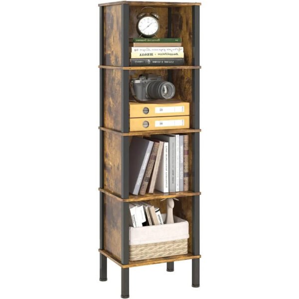 5-Tier-Narrow-Bookshelf-4-Cube-Bookcase-Slim-Corner-Open-Display-Storage-Shelf-for-Small-Space_57316c97-7b89-43b1-8123-afe87aef4b03.jpg 5 Tier Narrow Bookshelf, 4 Cube Bookcase, Slim Corner Open Display Storage Shelf for Small Space, Living Room, Office