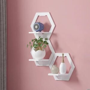 Wall-Mounted Decorative Hexagon Storage Rack PVC Floating Shelves Flower-Shaped Home Storage for Room Decor