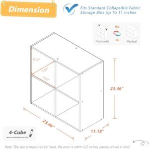 4 Cube Organizer Bookcase - Fabric Storage Bins Container, Open Shelf Simple Compartments Bookshelf, Oak