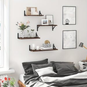 4pcs Rustic Wood Floating Shelves - Durable Storage Solution with Aesthetic Charm - Perfect for Wall Decor in Bathroom, Bedroom & Living Room