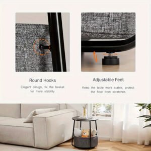 53e844ae-4242-4564-bc09-8fd7da662920-1.jpg Round Side Table, Small Nightstand with Fabric Basket, Modern Nightstand for Living Room, Bedroom, Nursery, Black&Grey