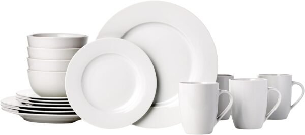 610ta31oH3L._AC_SL1500.jpg Amazon Basics 16-Piece Porcelain Kitchen Dinnerware Set with Plates, Bowls and Mugs, Service for 4 - White