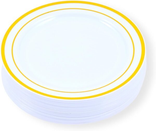 60-Piece Plastic Plates Set Premium 30 Dinner Plates & 30 Salad Plates Pack, Disposable Plates for Party - White Plastic Wedding Plates with Rose Gold Rim