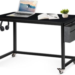 61LtTXlwVlL._AC_SL1500.jpg Rolling Computer Desk with 4 Smooth Wheels, Simple Style Mobile Writing Desk Home Office Study Table Movable Workstation with Metal Frame (Black, 32")