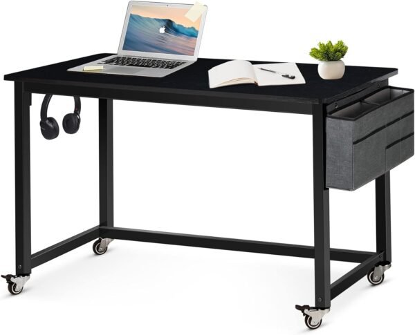 61LtTXlwVlL._AC_SL1500.jpg Rolling Computer Desk with 4 Smooth Wheels, Simple Style Mobile Writing Desk Home Office Study Table Movable Workstation with Metal Frame (Black, 32")