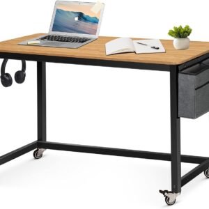 61O0-OTD3mL._AC_SL1500.jpg Rolling Computer Desk with 4 Smooth Wheels, Simple Style Mobile Writing Desk Home Office Study Table Movable Workstation with Metal Frame (Black, 32")
