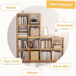 4 Cube Organizer Bookcase - Fabric Storage Bins Container, Open Shelf Simple Compartments Bookshelf, Oak