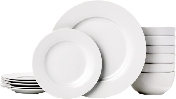 61QUTfInRxL._AC_SL1500.jpg Amazon Basics 18-Piece Kitchen Dinnerware Set, Plates, Dishes, Bowls, Service for 6 - White