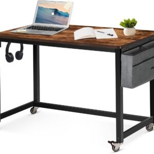 61RAB1cdo0L._AC_SL1500.jpg Rolling Computer Desk with 4 Smooth Wheels, Simple Style Mobile Writing Desk Home Office Study Table Movable Workstation with Metal Frame (Black, 32")