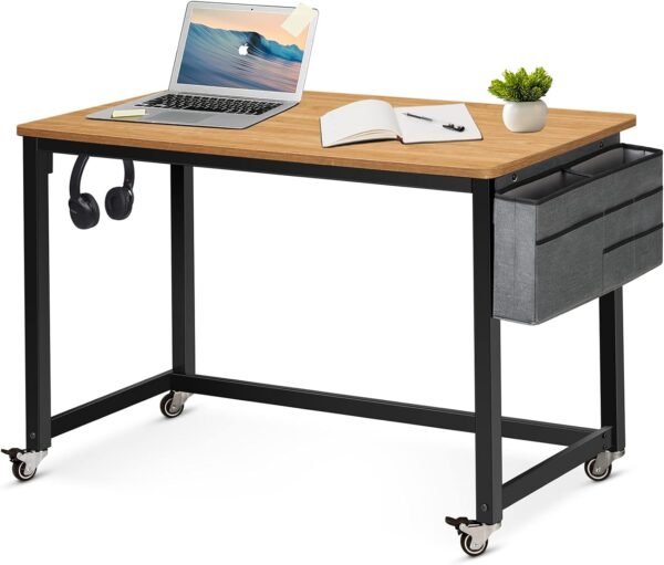 61a0h50wcRL._AC_SL1500.jpg Rolling Computer Desk with 4 Smooth Wheels, Simple Style Mobile Writing Desk Home Office Study Table Movable Workstation with Metal Frame (Black, 32")