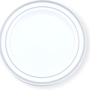 60-Piece Plastic Plates Set Premium 30 Dinner Plates & 30 Salad Plates Pack, Disposable Plates for Party - White Plastic Wedding Plates with Rose Gold Rim