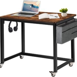 61kfX3EnGeL._AC_SL1500.jpg Rolling Computer Desk with 4 Smooth Wheels, Simple Style Mobile Writing Desk Home Office Study Table Movable Workstation with Metal Frame (Black, 32")