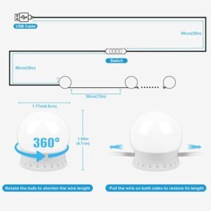 61qAWW4tVFL._AC_SL1500-1.jpg LED Vanity Lights for Mirror, Vanity Lights Stick on with 10 Dimmable Bulbs, 3000K 4000K 6500K & 10 Level Brightness Adjustable, USB Cable, Hollywood Mirror Lights for Makeup Dressing Room Bathroom