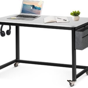 61ztlCXpmFL._AC_SL1500.jpg Rolling Computer Desk with 4 Smooth Wheels, Simple Style Mobile Writing Desk Home Office Study Table Movable Workstation with Metal Frame (Black, 32")