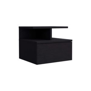 Floating nightstand 12" high with one drawer and 2 shelves on the wall, black