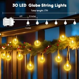 717TUzQtVnL._AC_SL1500-1.jpg Minetom Crystal Globe String Lights Battery Operated - 17 ft 30 LED Globe Fairy Lights with Remote and 8 Modes, Waterproof for Bedroom Tent Loft Camping Porch Patio Party Wedding Decor, Warm White