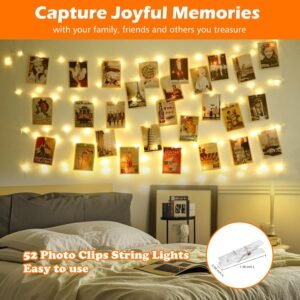71CWIDDZKnL._AC_SL1500-1.jpg 120 LED Photo Clips String Light with Remote, 40FT Fairy Lights with 52 Clear Picture Clips, Timer & 8 Modes USB Powered Copper Wire Lights for Dorm, Bedroom, Christmas, Party (Warm White)
