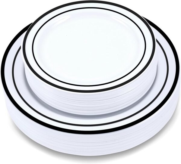 60-Piece Plastic Plates Set Premium 30 Dinner Plates & 30 Salad Plates Pack, Disposable Plates for Party - White Plastic Wedding Plates with Rose Gold Rim