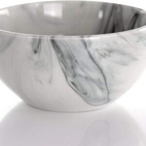 Elama Fine Round Gloss Dinnerware Dish Set, 16 Piece, Black and White Marble