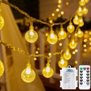 71HW8PhdvnL._AC_SL1500-1.jpg Minetom Crystal Globe String Lights Battery Operated - 17 ft 30 LED Globe Fairy Lights with Remote and 8 Modes, Waterproof for Bedroom Tent Loft Camping Porch Patio Party Wedding Decor, Warm White
