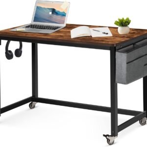 71MfBfasGiL._AC_SL1500.jpg Rolling Computer Desk with 4 Smooth Wheels, Simple Style Mobile Writing Desk Home Office Study Table Movable Workstation with Metal Frame (Black, 32")