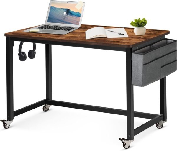 71MfBfasGiL._AC_SL1500.jpg Rolling Computer Desk with 4 Smooth Wheels, Simple Style Mobile Writing Desk Home Office Study Table Movable Workstation with Metal Frame (Black, 32")