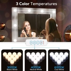 71Ruod0Dl3L._AC_SL1500-1.jpg LED Vanity Lights for Mirror, Vanity Lights Stick on with 10 Dimmable Bulbs, 3000K 4000K 6500K & 10 Level Brightness Adjustable, USB Cable, Hollywood Mirror Lights for Makeup Dressing Room Bathroom