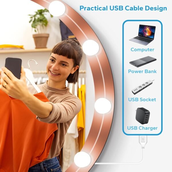 71T7-5eVhTL._AC_SL1500-1.jpg LED Vanity Lights for Mirror, Vanity Lights Stick on with 10 Dimmable Bulbs, 3000K 4000K 6500K & 10 Level Brightness Adjustable, USB Cable, Hollywood Mirror Lights for Makeup Dressing Room Bathroom