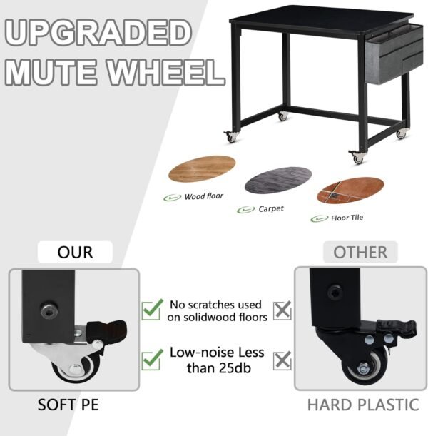 71ahnngD2zL._AC_SL1500.jpg Rolling Computer Desk with 4 Smooth Wheels, Simple Style Mobile Writing Desk Home Office Study Table Movable Workstation with Metal Frame (Black, 32")