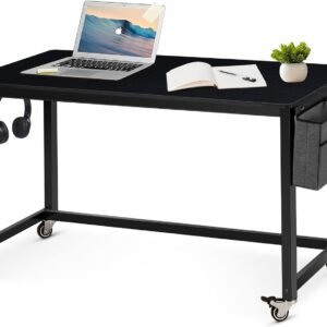 71eNzP2ypGL._AC_SL1500.jpg Rolling Computer Desk with 4 Smooth Wheels, Simple Style Mobile Writing Desk Home Office Study Table Movable Workstation with Metal Frame (Black, 32")