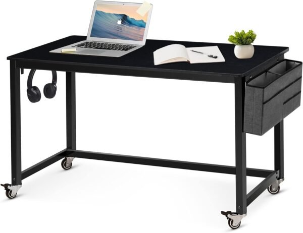 71eNzP2ypGL._AC_SL1500.jpg Rolling Computer Desk with 4 Smooth Wheels, Simple Style Mobile Writing Desk Home Office Study Table Movable Workstation with Metal Frame (Black, 32")