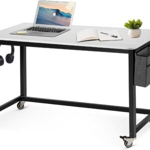 71eU4KUwwsL._AC_SL1500.jpg Rolling Computer Desk with 4 Smooth Wheels, Simple Style Mobile Writing Desk Home Office Study Table Movable Workstation with Metal Frame (Black, 32")