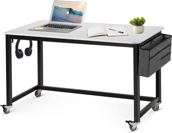 71eU4KUwwsL._AC_SL1500.jpg Rolling Computer Desk with 4 Smooth Wheels, Simple Style Mobile Writing Desk Home Office Study Table Movable Workstation with Metal Frame (Black, 32")