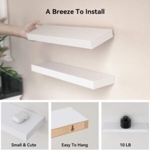 71ien7dYu-L._AC_SL1500.jpg 14.9 in White Floating Shelves Set of 2, Wall Mounted Small Shelves, Modern Hanging Shelf for Wall Decor, Display Wall Storage Shelves for Living Room, Bedroom, Bathroom, Kitchen - White