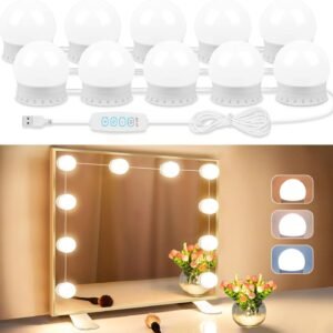 71momHargpL._AC_SL1500-1.jpg LED Vanity Lights for Mirror, Vanity Lights Stick on with 10 Dimmable Bulbs, 3000K 4000K 6500K & 10 Level Brightness Adjustable, USB Cable, Hollywood Mirror Lights for Makeup Dressing Room Bathroom