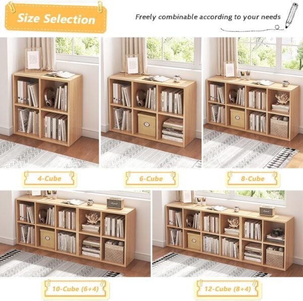 4 Cube Organizer Bookcase - Fabric Storage Bins Container, Open Shelf Simple Compartments Bookshelf, Oak
