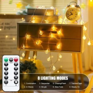 71oQG-7GcZL._AC_SL1500-1.jpg Minetom Crystal Globe String Lights Battery Operated - 17 ft 30 LED Globe Fairy Lights with Remote and 8 Modes, Waterproof for Bedroom Tent Loft Camping Porch Patio Party Wedding Decor, Warm White
