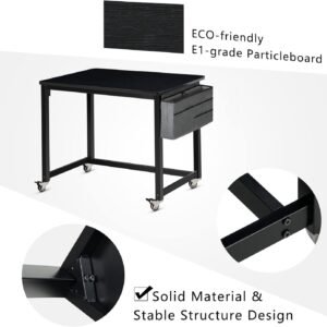 71xLQGVHujL._AC_SL1500.jpg Rolling Computer Desk with 4 Smooth Wheels, Simple Style Mobile Writing Desk Home Office Study Table Movable Workstation with Metal Frame (Black, 32")