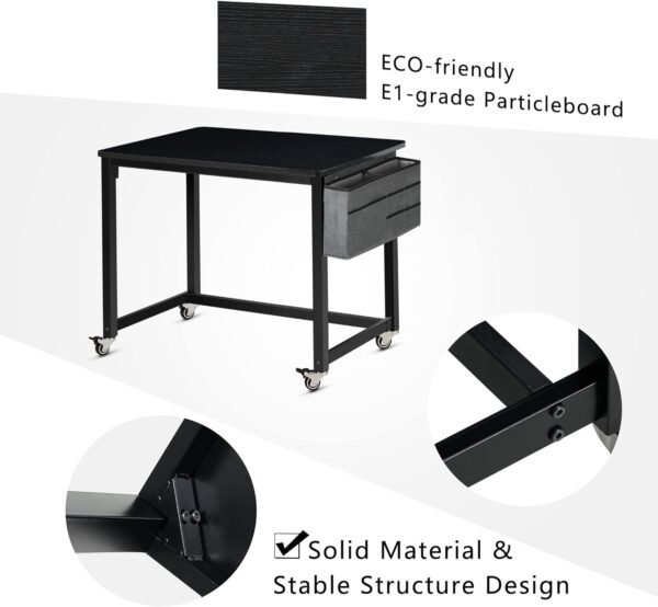 71xLQGVHujL._AC_SL1500.jpg Rolling Computer Desk with 4 Smooth Wheels, Simple Style Mobile Writing Desk Home Office Study Table Movable Workstation with Metal Frame (Black, 32")