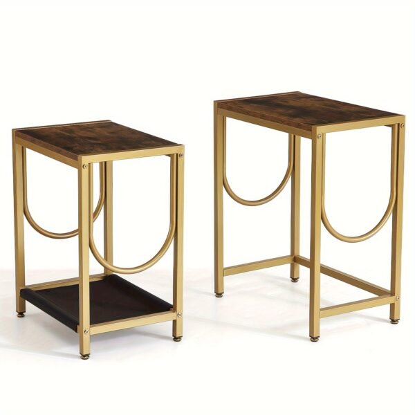 7468fab1-ed52-4177-b300-673be595876f-1.jpg End Table Set of 2 with Gold Metal Frame Small Side Table for Living Room Bedroom Bedside Sofa Table for Small Space Small End Table Easy Assemble Gold