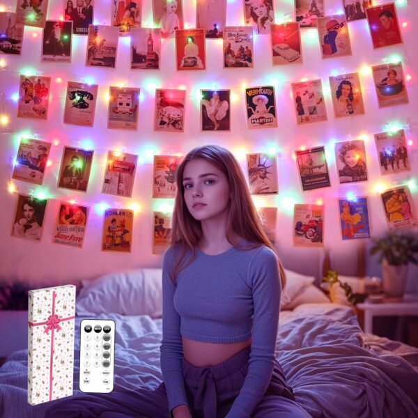 811MpZRN_jL._AC_SL1500-1.jpg 120 LED Photo Clips String Light with Remote, 40FT Fairy Lights with 52 Clear Picture Clips, Timer & 8 Modes USB Powered Copper Wire Lights for Dorm, Bedroom, Christmas, Party (Warm White)