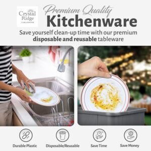 60-Piece Plastic Plates Set Premium 30 Dinner Plates & 30 Salad Plates Pack, Disposable Plates for Party - White Plastic Wedding Plates with Rose Gold Rim