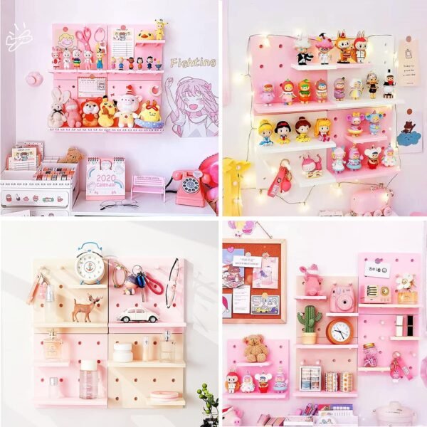 Pegboard Shelf Set with Hooks,Small Plastic Floating Shelves Wall Organizer for Desk, Office, Bathroom, Entryway and Kitchen, No Drilling