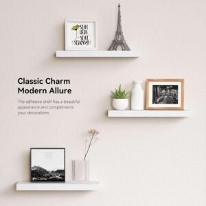 81ZuAE-IMRL._AC_SL1500.jpg 14.9 in White Floating Shelves Set of 2, Wall Mounted Small Shelves, Modern Hanging Shelf for Wall Decor, Display Wall Storage Shelves for Living Room, Bedroom, Bathroom, Kitchen - White