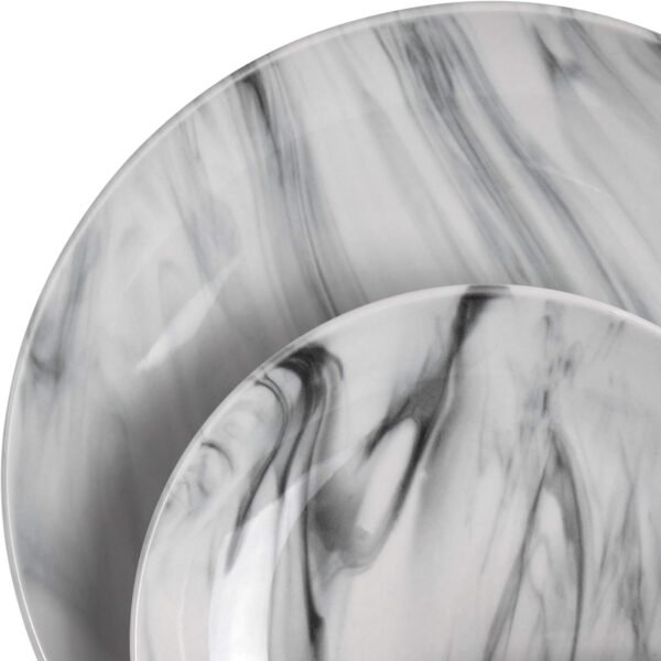 Elama Fine Round Gloss Dinnerware Dish Set, 16 Piece, Black and White Marble